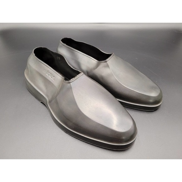 Totes Men's Rubber Shoe Covers Sz Small Black Slip On Galoshes Rain Snow - Picture 1 of 7
